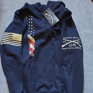 Grunt Style Dark Blue Hoodie with Patriotic Graphics